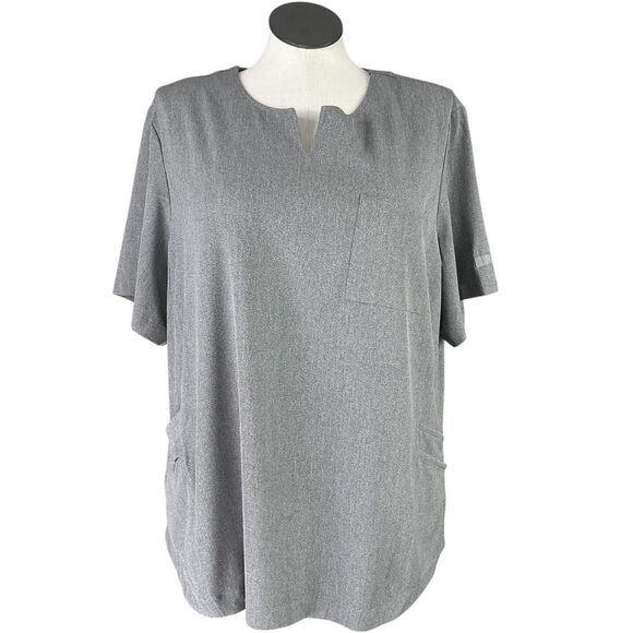 Cuddl Duds Scrub Top Women 3X Heather Gray Split Neck Short Sleeve Stretch Nurse - Picture 1 of 8